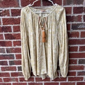 Skemo Boho Peasant Blouse Tassel Tie Floral Print Top XL